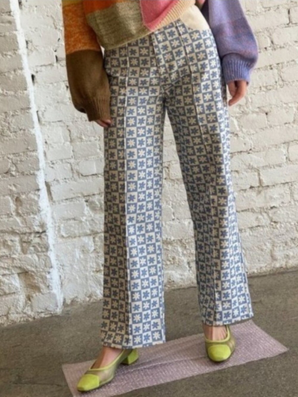 Lisa Says Gah Robyn High Waisted Straight Leg Daisy Checked Jeans Size 31 - Picture 9 of 9